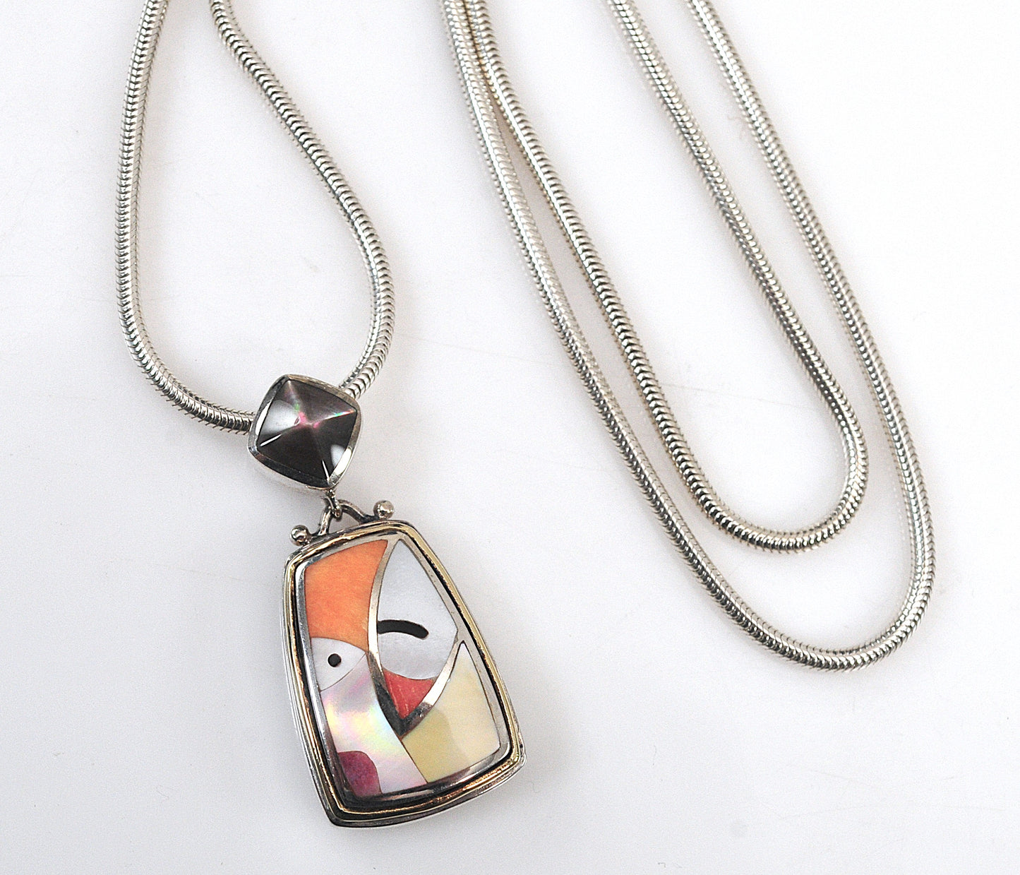Asch Grossbardt Sterling Silver 18K Gold Picasso Inlay Pendant Necklace