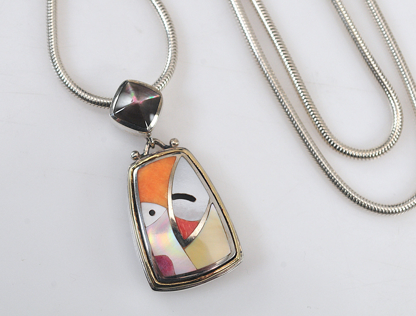 Asch Grossbardt Sterling Silver 18K Gold Picasso Inlay Pendant Necklace