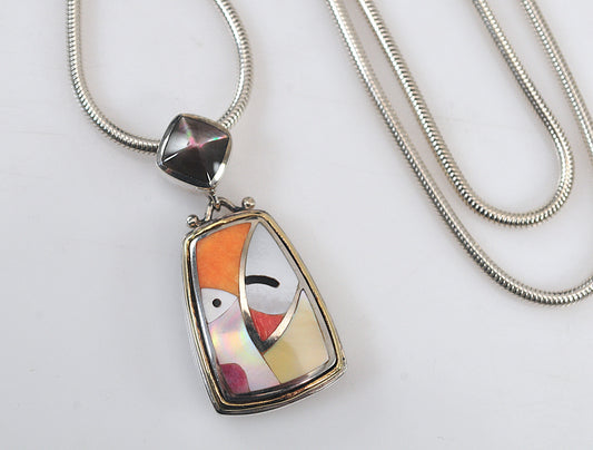Asch Grossbardt Sterling Silver 18K Gold Picasso Inlay Pendant Necklace