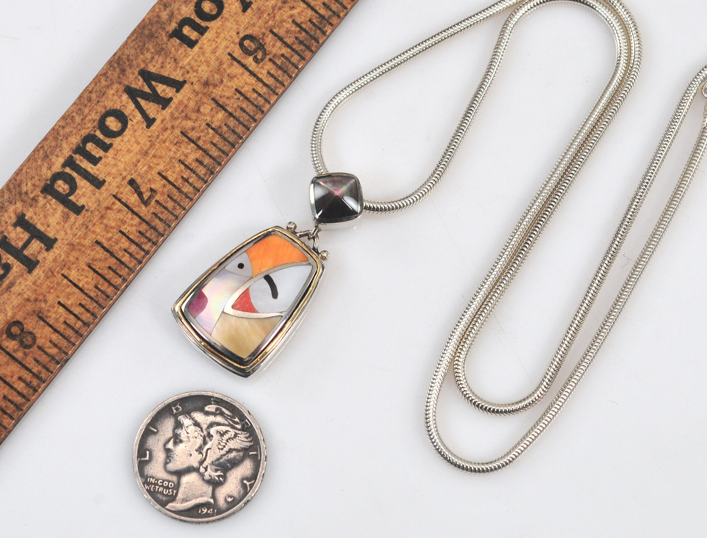 Asch Grossbardt Sterling Silver 18K Gold Picasso Inlay Pendant Necklace