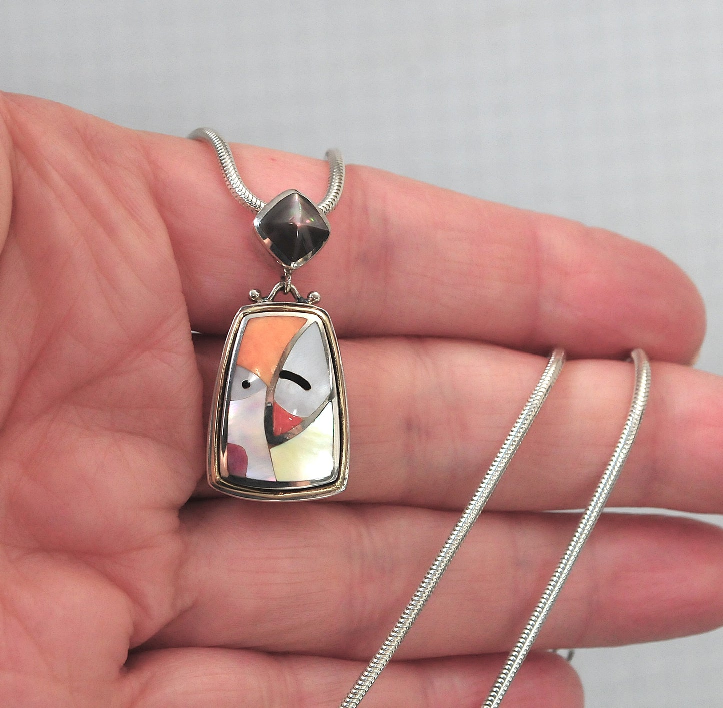 Asch Grossbardt Sterling Silver 18K Gold Picasso Inlay Pendant Necklace