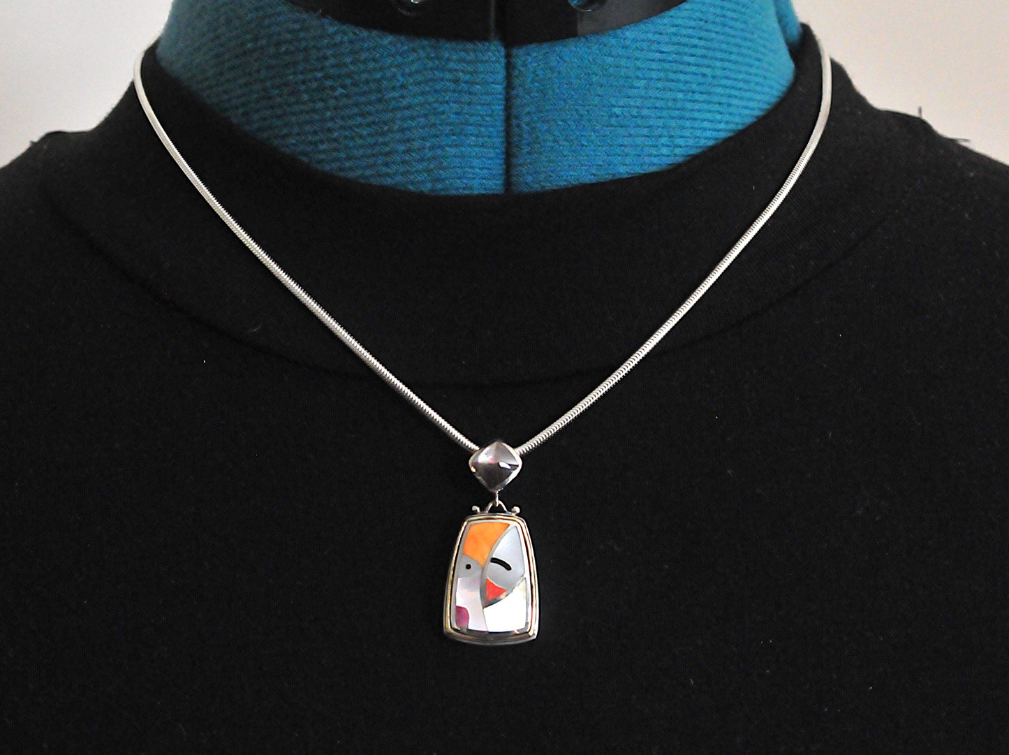 Asch Grossbardt Sterling Silver 18K Gold Picasso Inlay Pendant Necklace