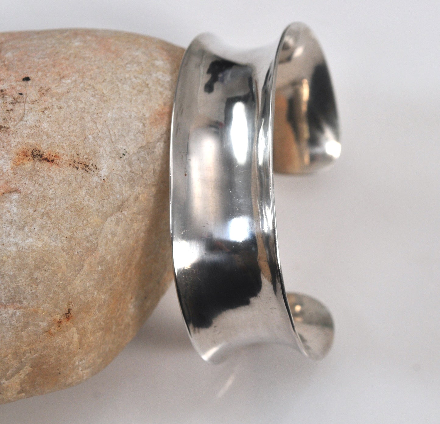 Handmade Signed Wide Sterling Silver Cuff Bracelet