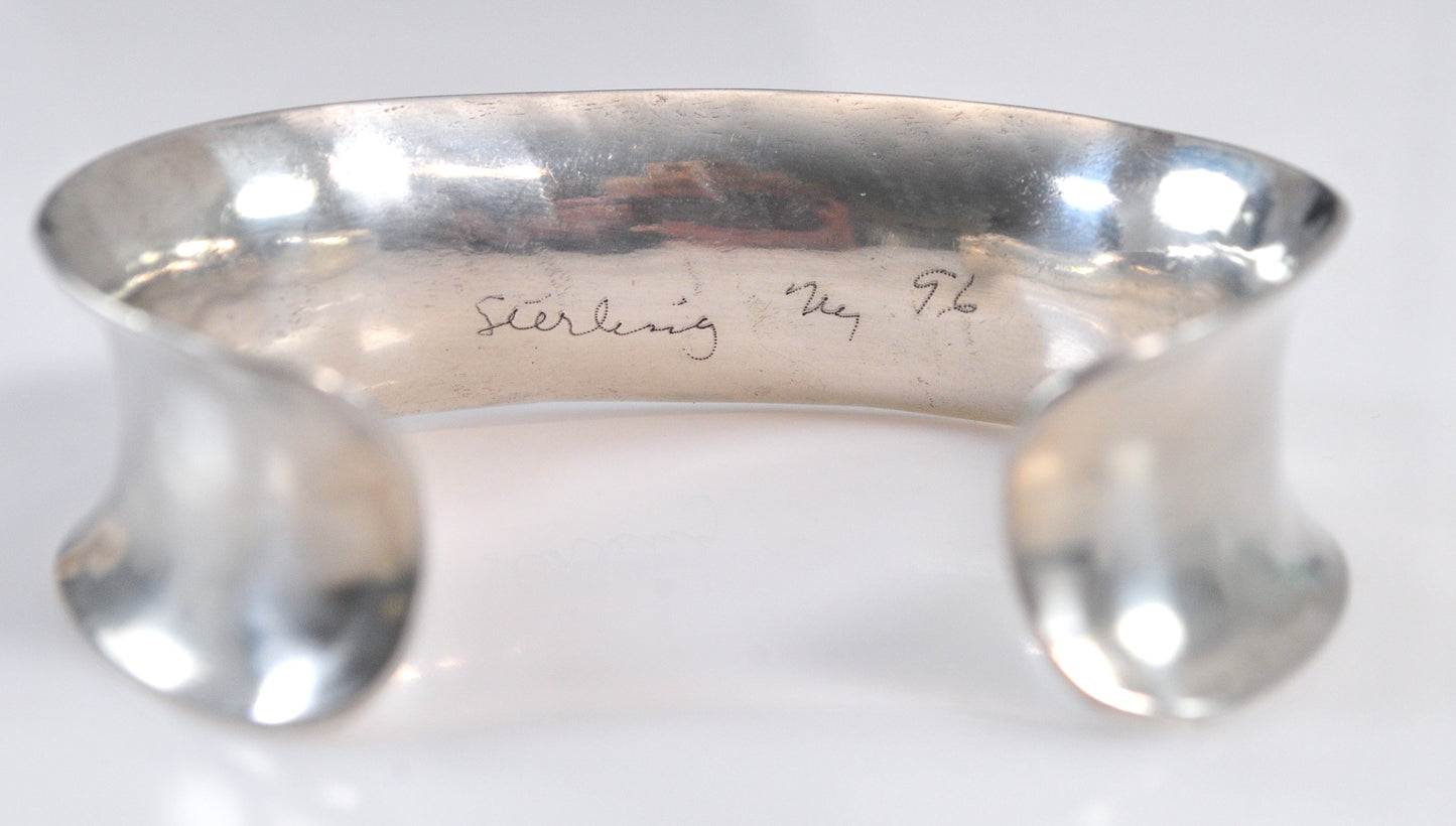 Handmade Signed Wide Sterling Silver Cuff Bracelet