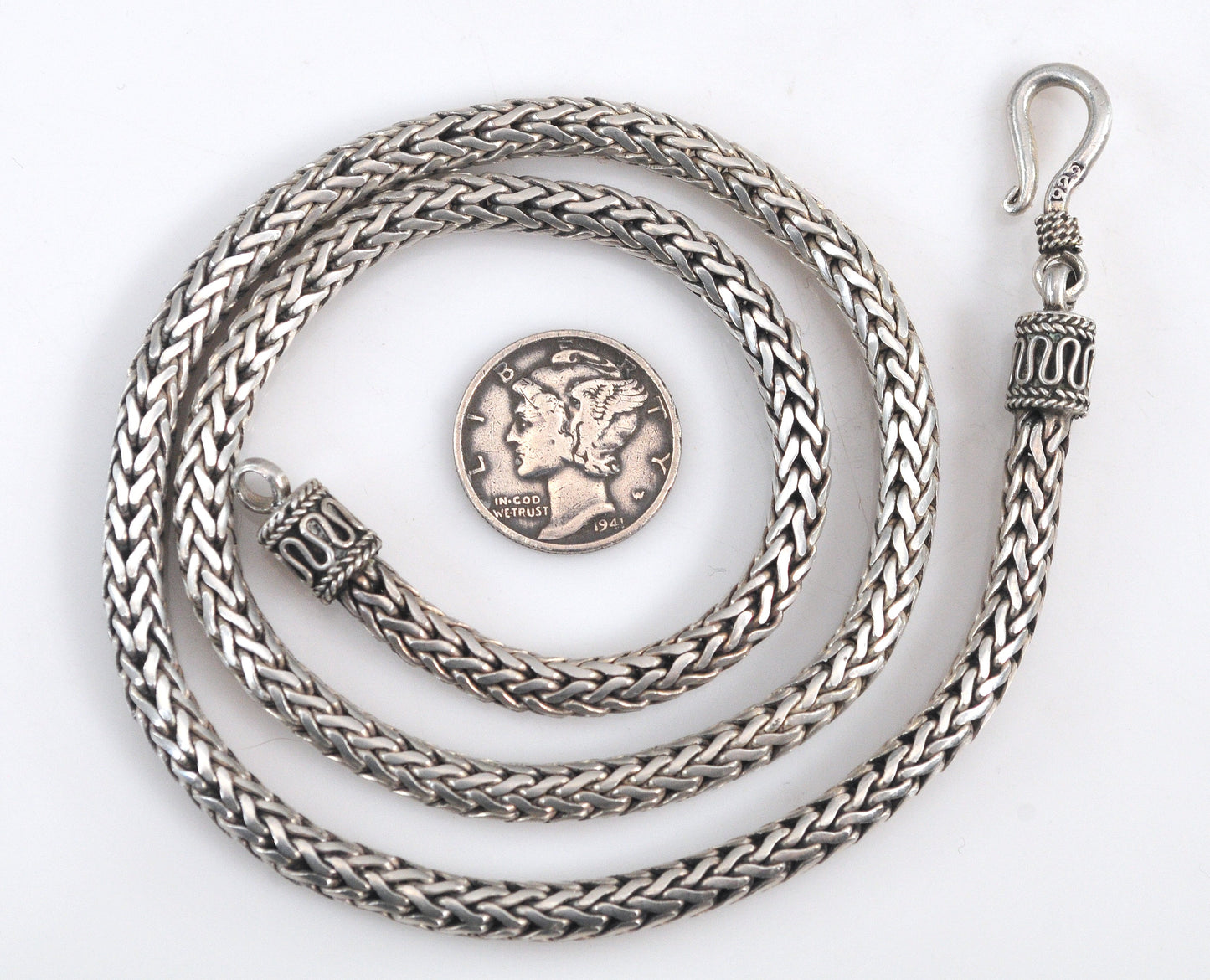 Heavy Sterling Silver Foxtail Chain Necklace