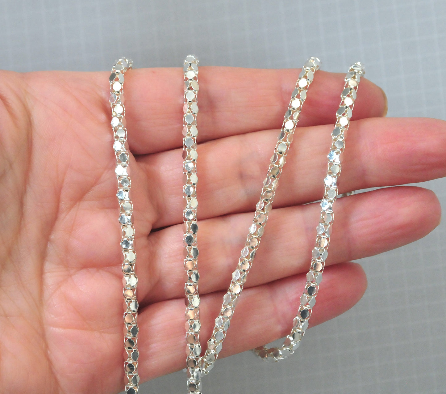 925 Italy Mirror Popcorn Necklace