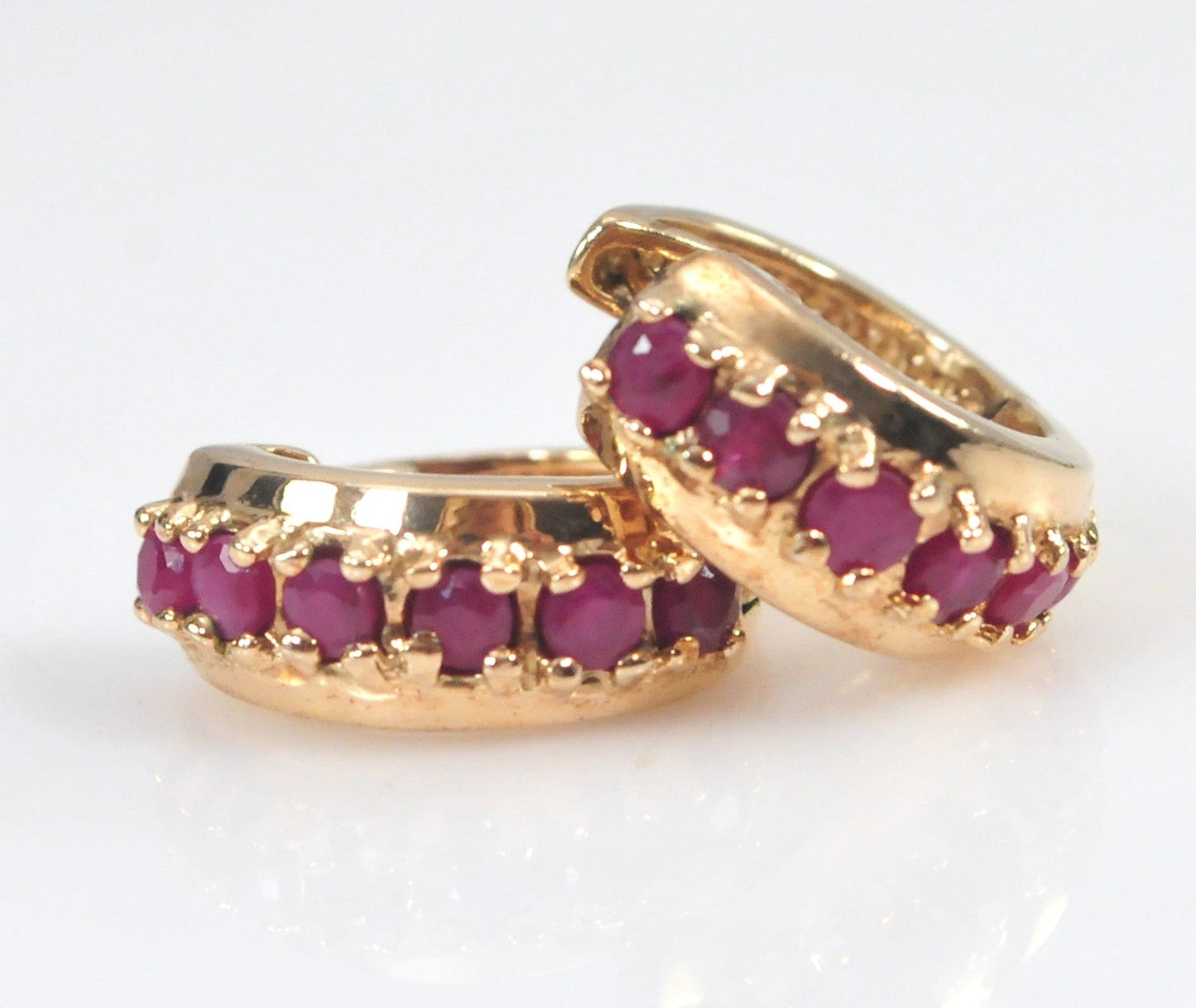 Ross Simons Gold over Sterling Ruby Huggie Earrings