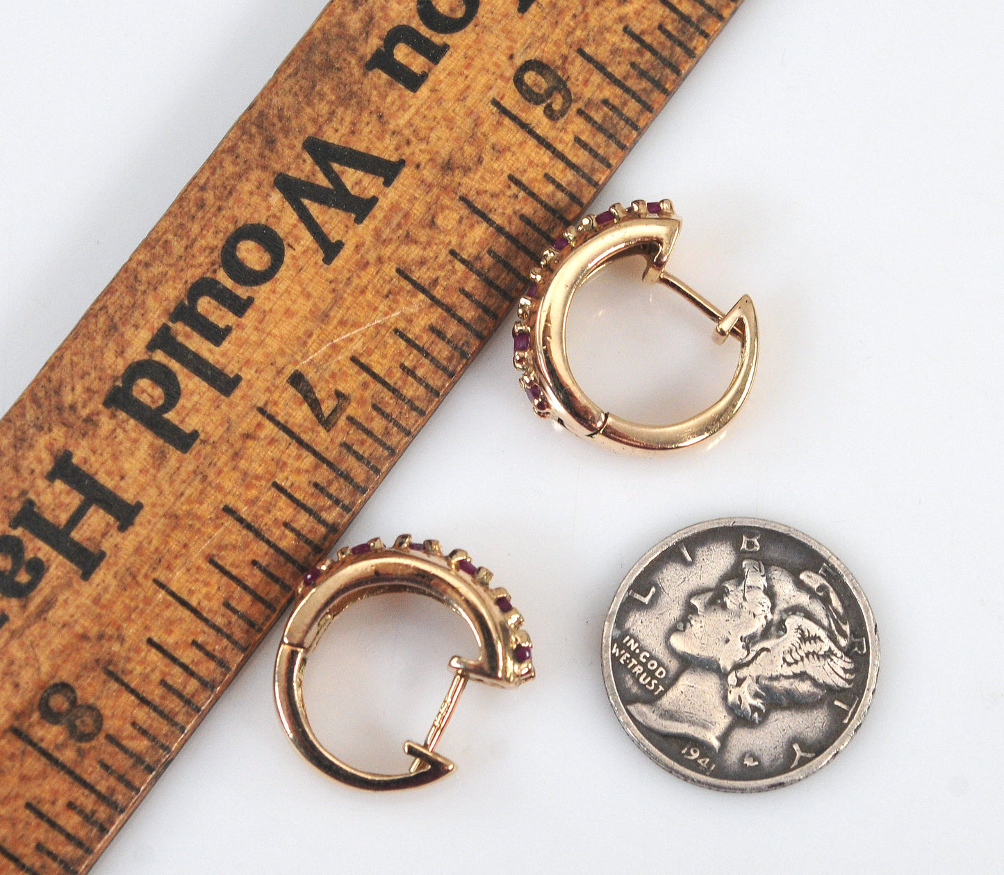 Ross Simons Gold over Sterling Ruby Huggie Earrings