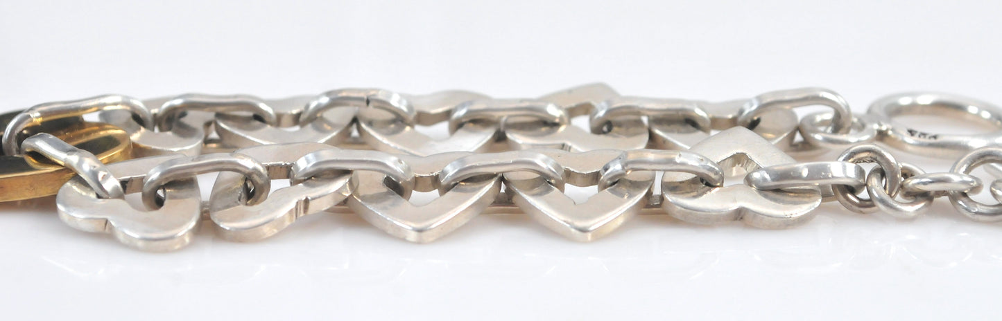 Chunky Sterling Silver Brass Heart Link Bracelet