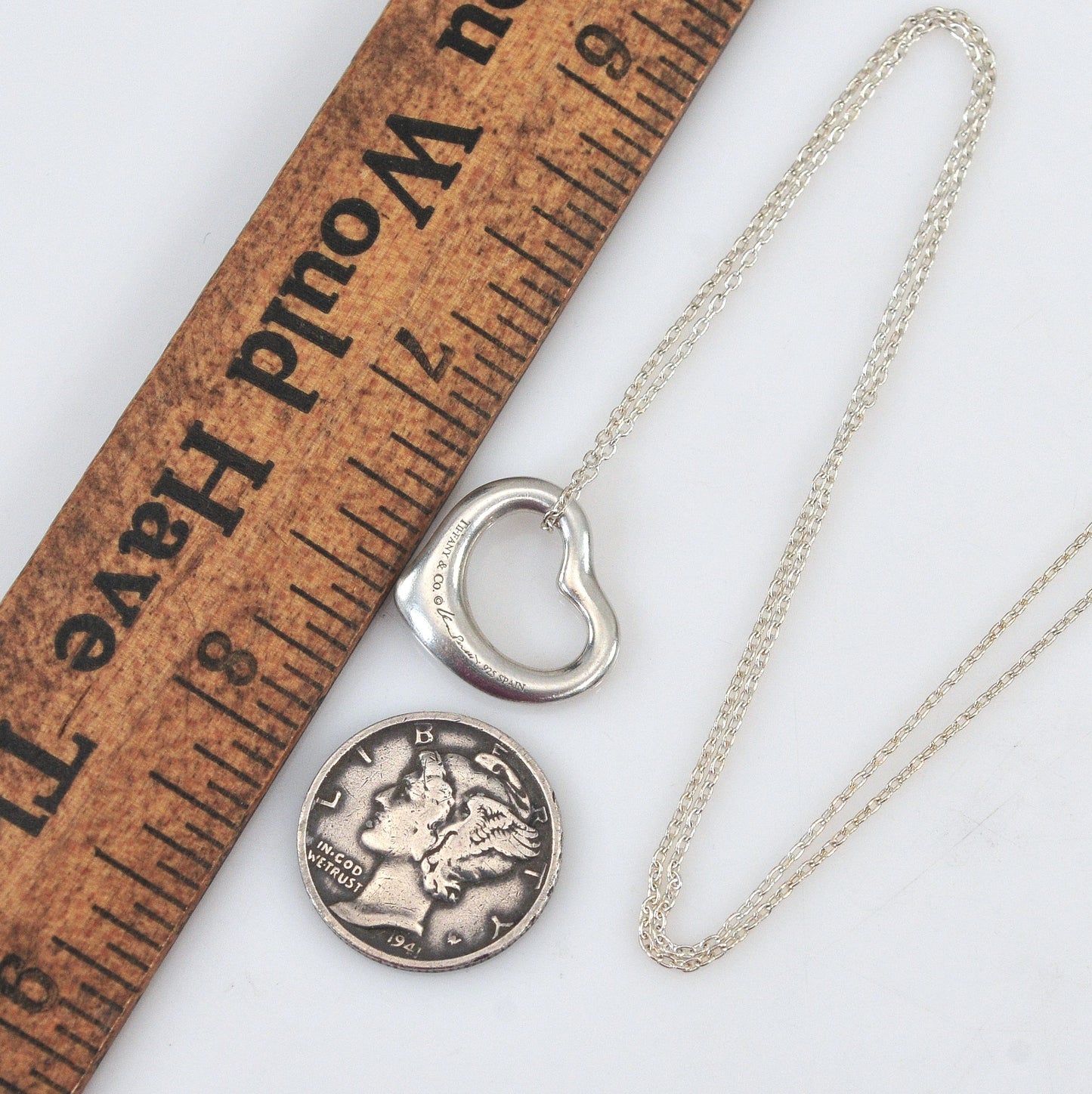 Tiffany & Co. Elsa Peretti 925 Small Floating Heart Pendant and Chain