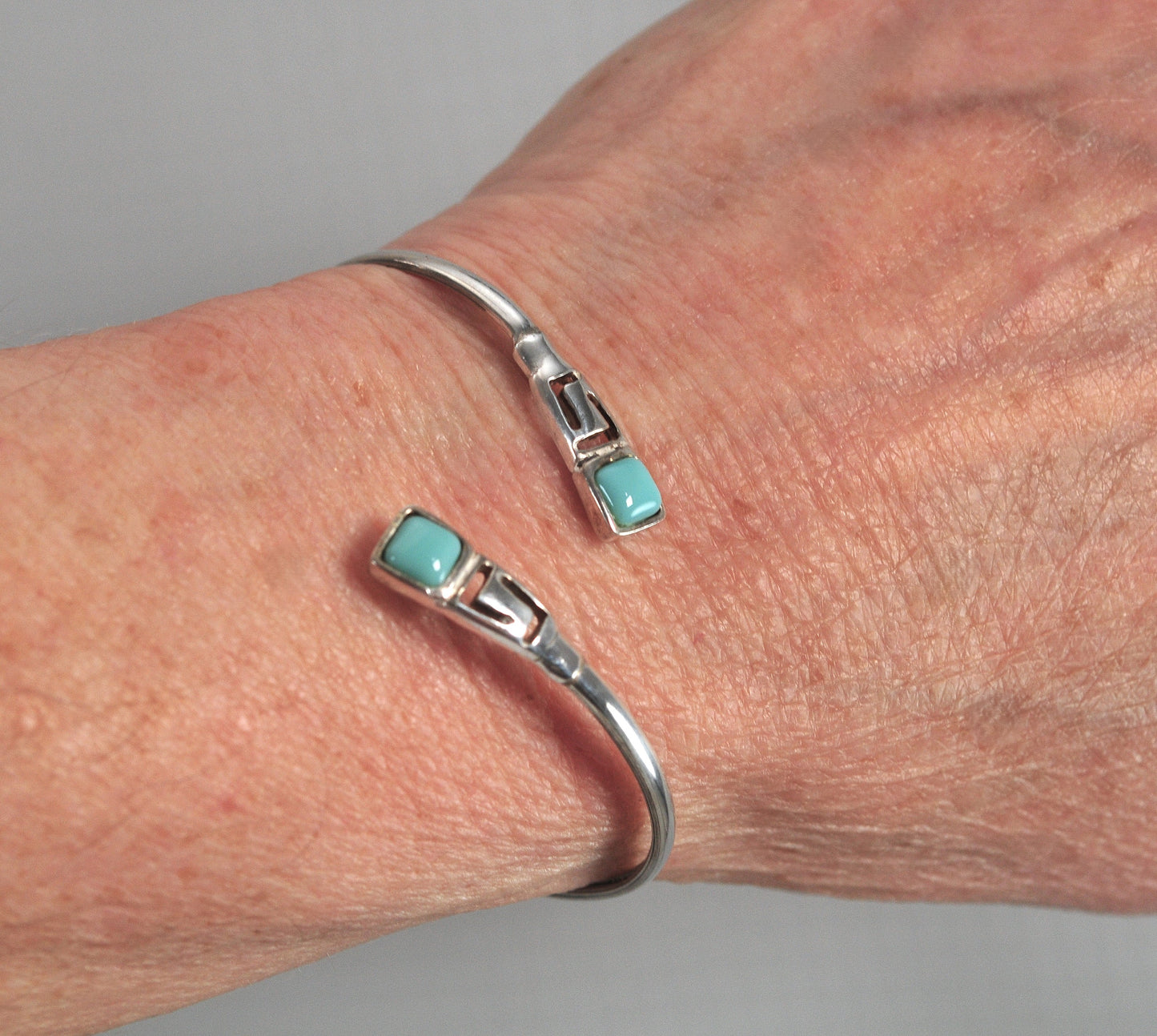 Vintage Sterling Silver Turquoise Bypass Bracelet