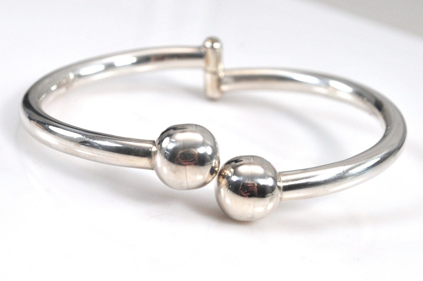 Chunky Sterling Silver Ball Bypass Bangle Bracelet