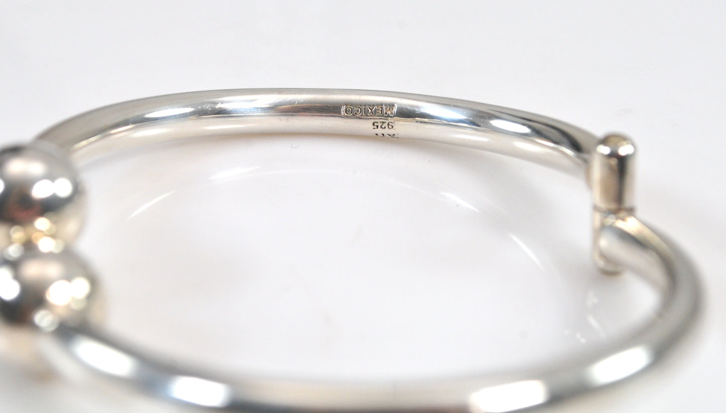 Chunky Sterling Silver Ball Bypass Bangle Bracelet
