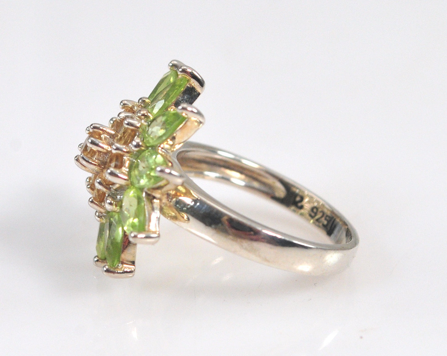 Designer Sterling Silver Peridot Citrine Flower Ring