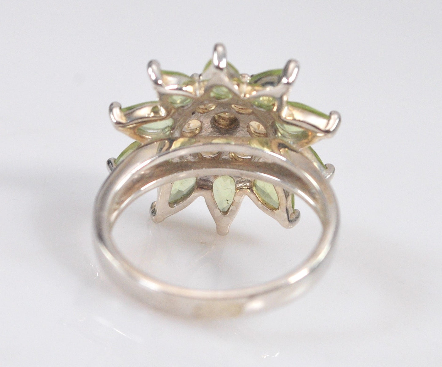 Designer Sterling Silver Peridot Citrine Flower Ring