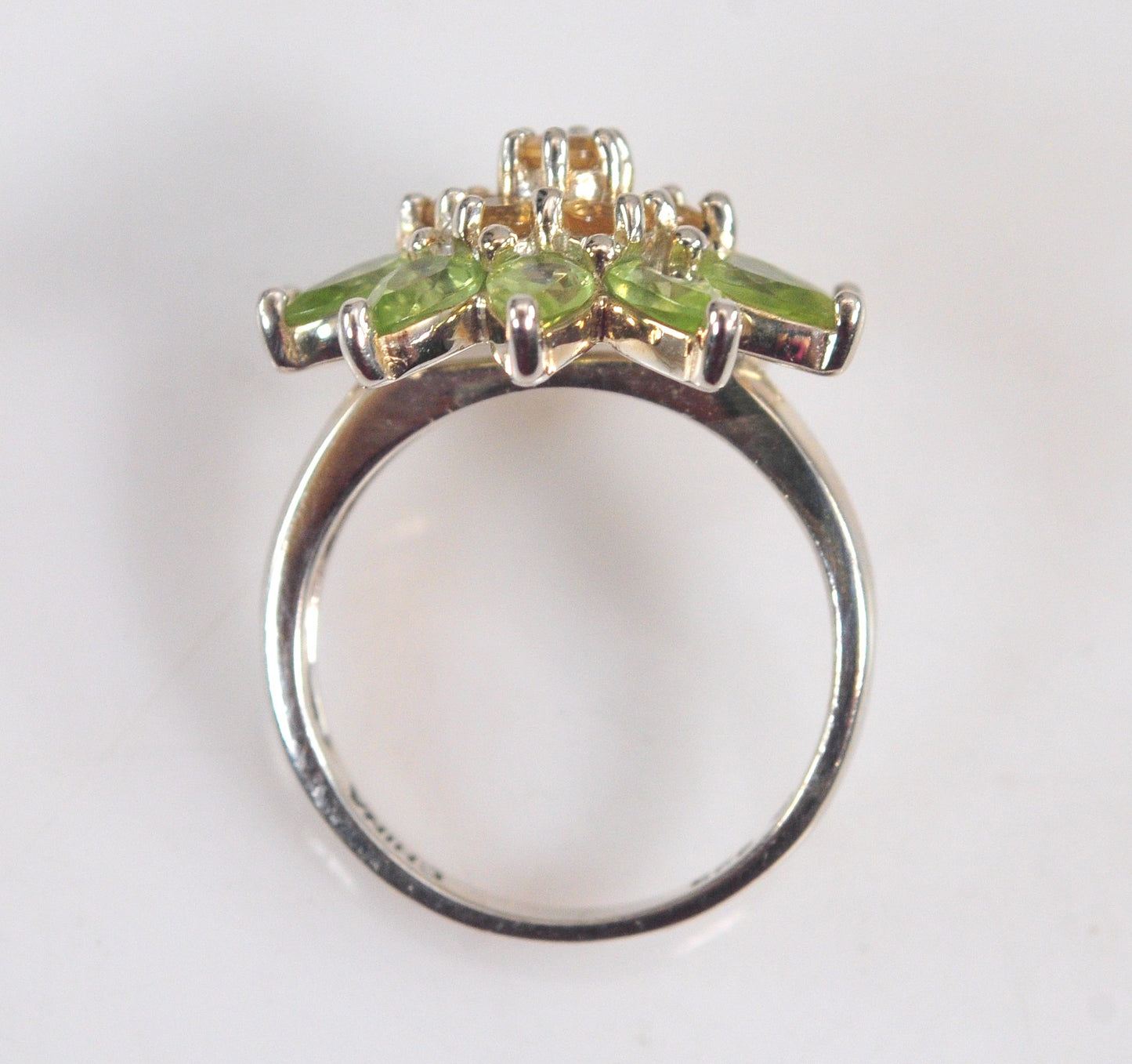 Designer Sterling Silver Peridot Citrine Flower Ring