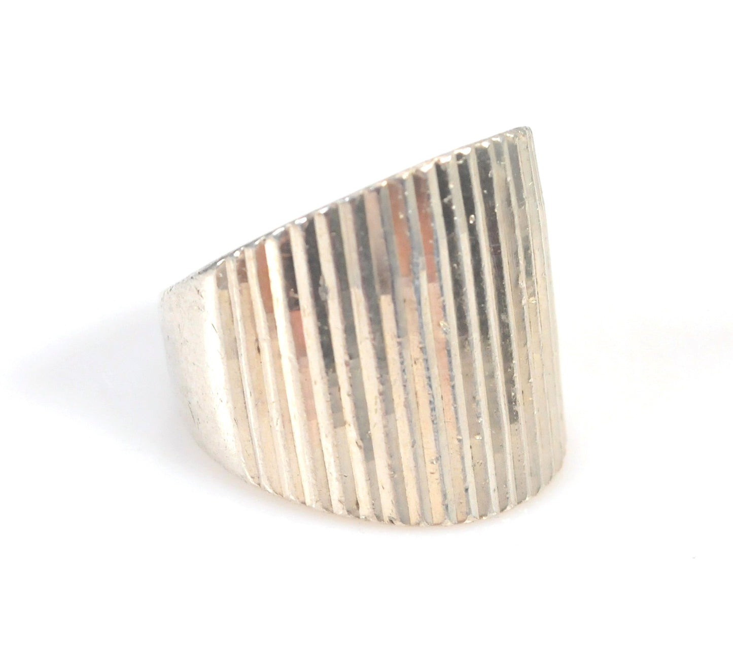 925 Sterling Silver Sparkly Wide Ribbed Sterling Silver Band Ring