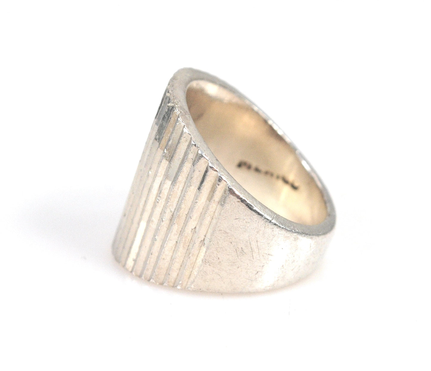 925 Sterling Silver Sparkly Wide Ribbed Sterling Silver Band Ring