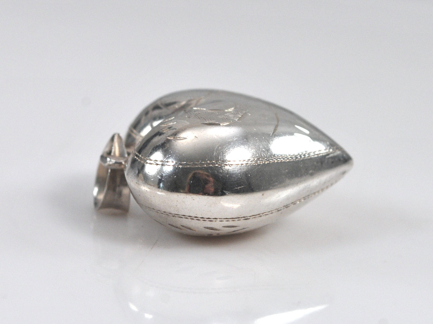 Vintage Sterling Silver Etched Puffed Heart Pendant