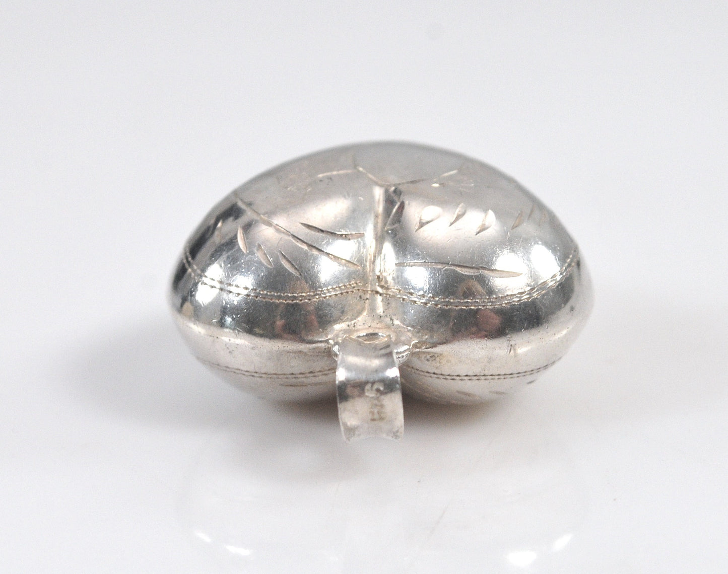 Vintage Sterling Silver Etched Puffed Heart Pendant