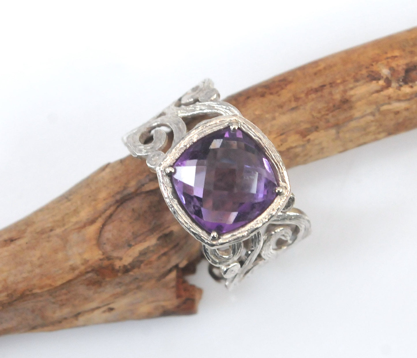 Israel Sterling Silver Wide Amethyst Ring