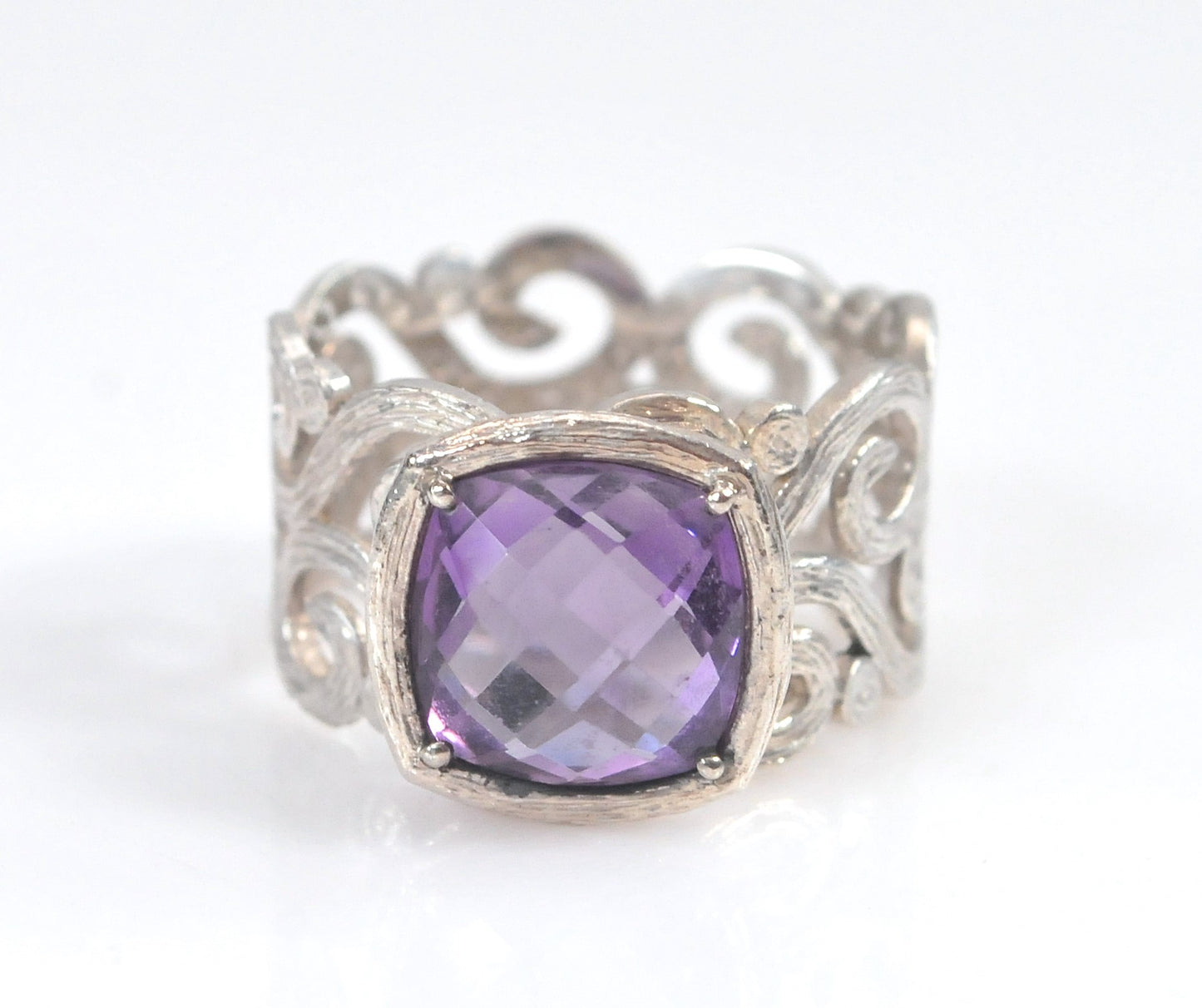 Israel Sterling Silver Wide Amethyst Ring