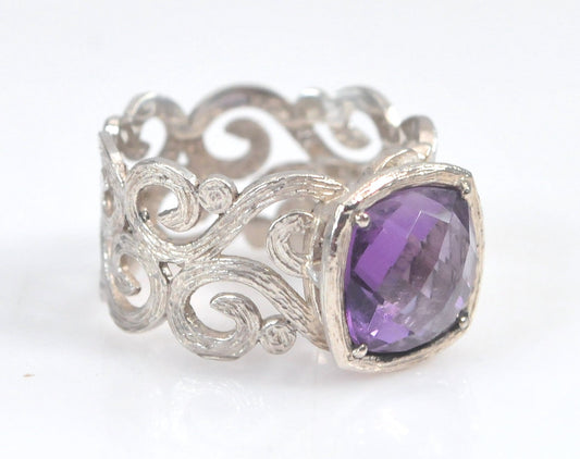 Israel Sterling Silver Wide Amethyst Ring