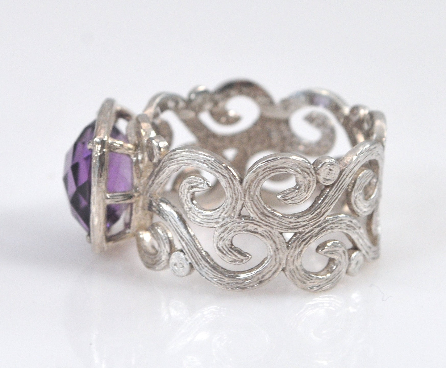 Israel Sterling Silver Wide Amethyst Ring