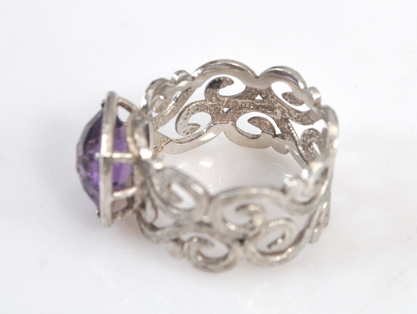 Israel Sterling Silver Wide Amethyst Ring