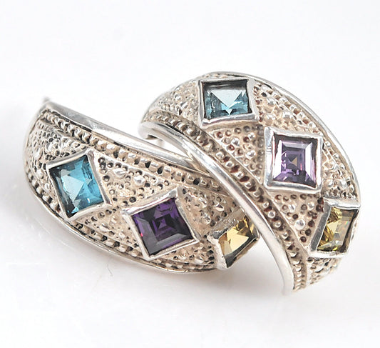 Sterling Silver Gemstone Half Hoop Earrings