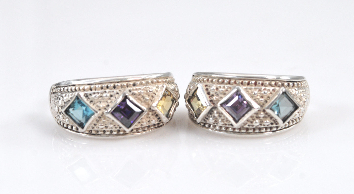 Sterling Silver Gemstone Half Hoop Earrings