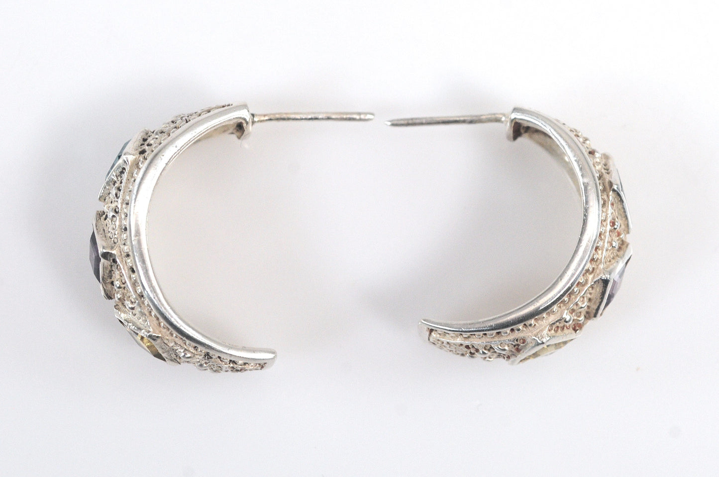 Sterling Silver Gemstone Half Hoop Earrings