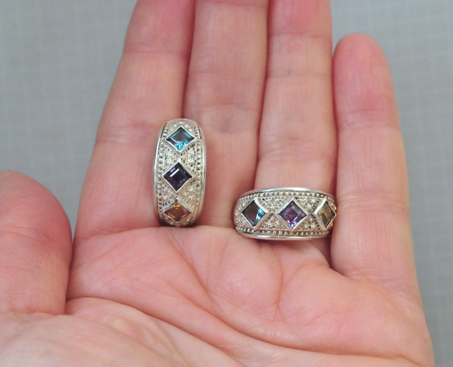 Sterling Silver Gemstone Half Hoop Earrings