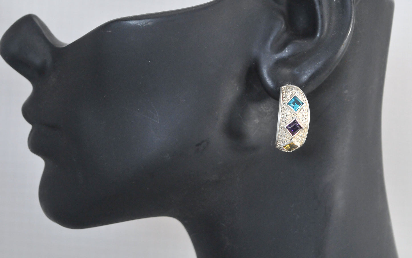 Sterling Silver Gemstone Half Hoop Earrings