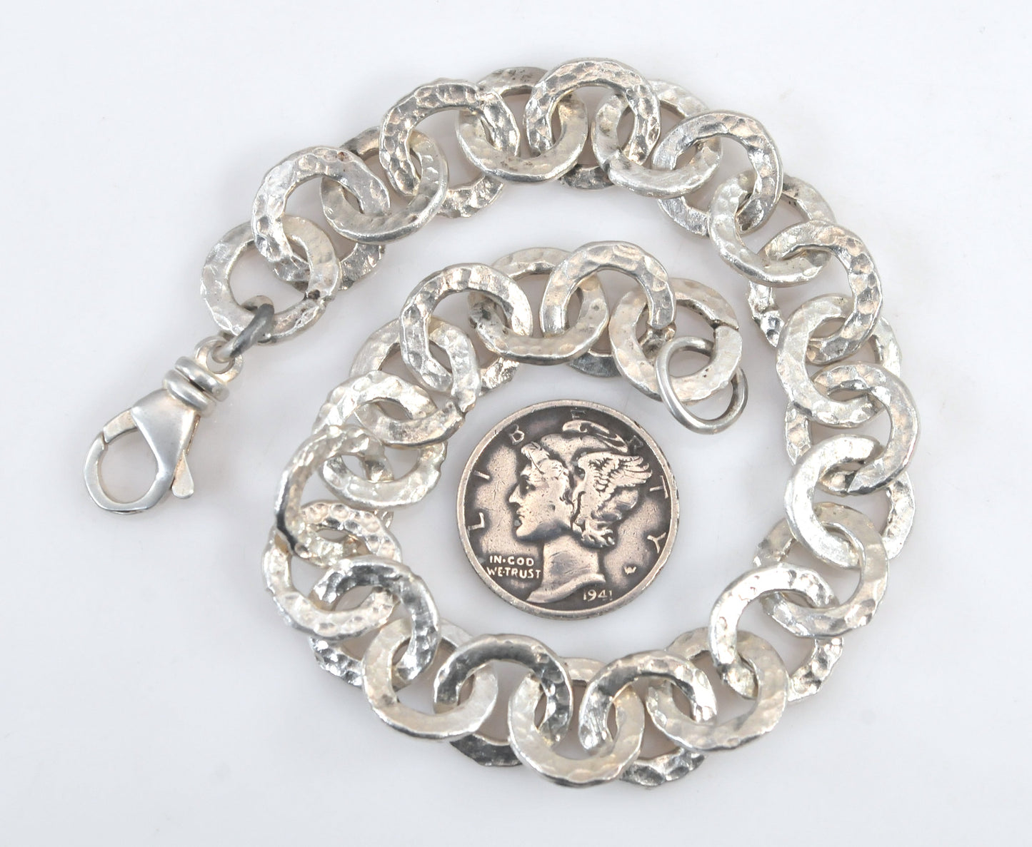 Handmade Hammered Sterling Silver Link Bracelet