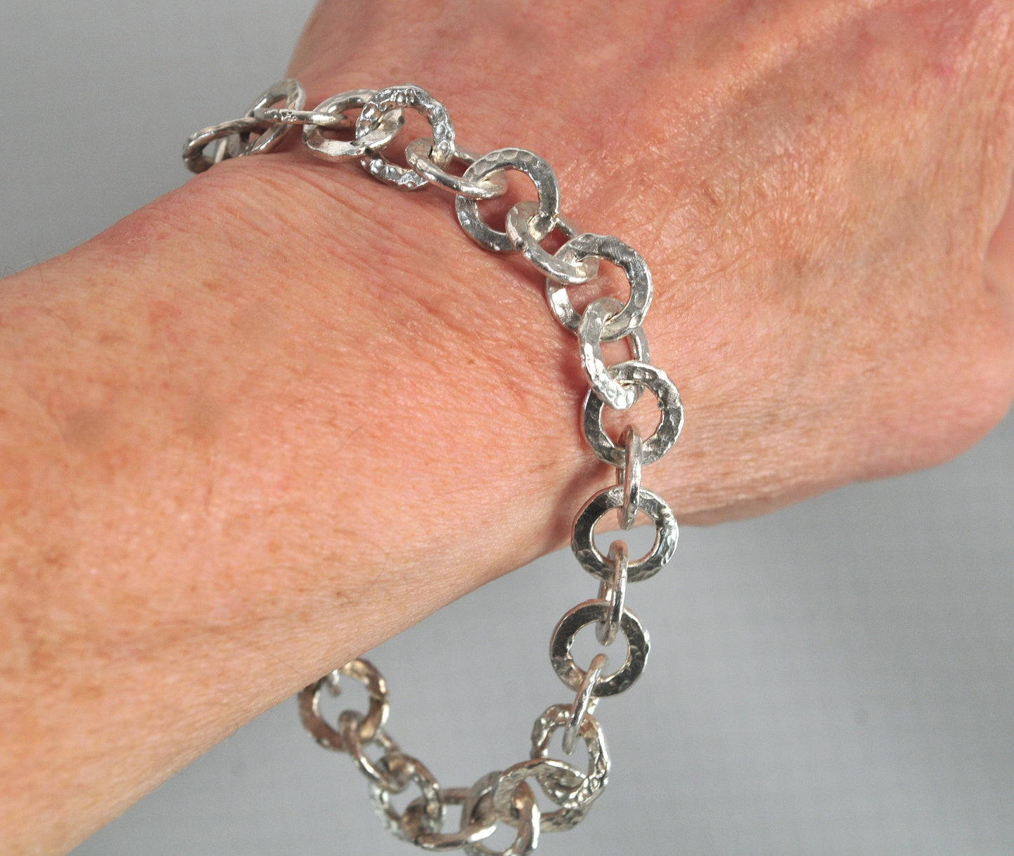 Handmade Hammered Sterling Silver Link Bracelet