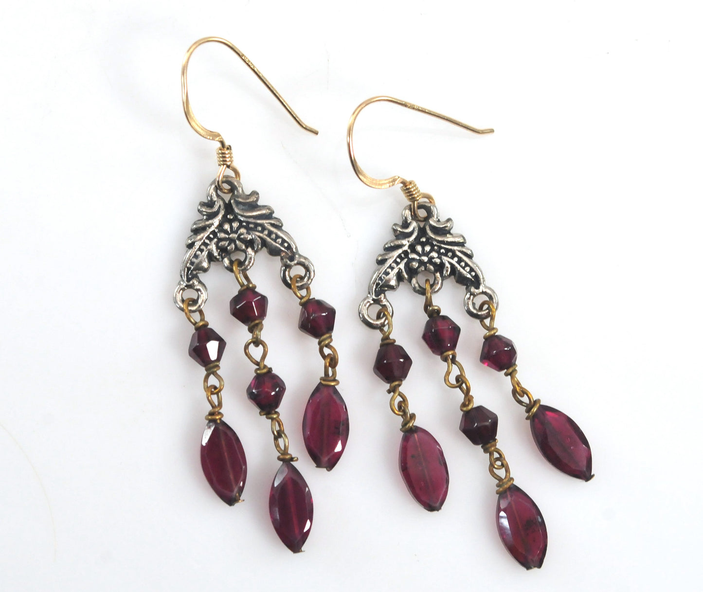 Sterling Silver Garnet Chandelier Earrings with Gold Filled Ear Wires