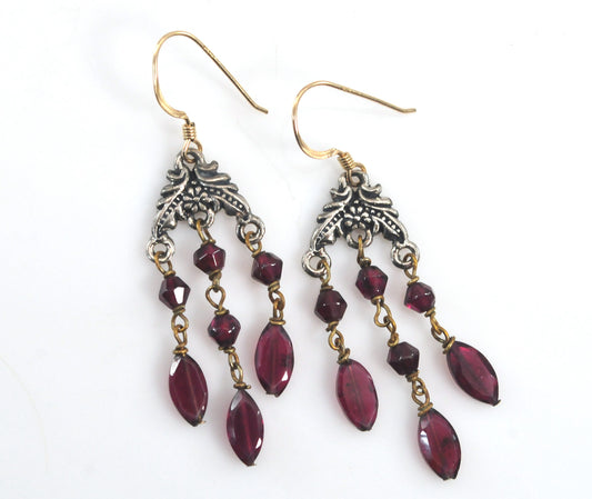 Sterling Silver Garnet Chandelier Earrings with Gold Filled Ear Wires