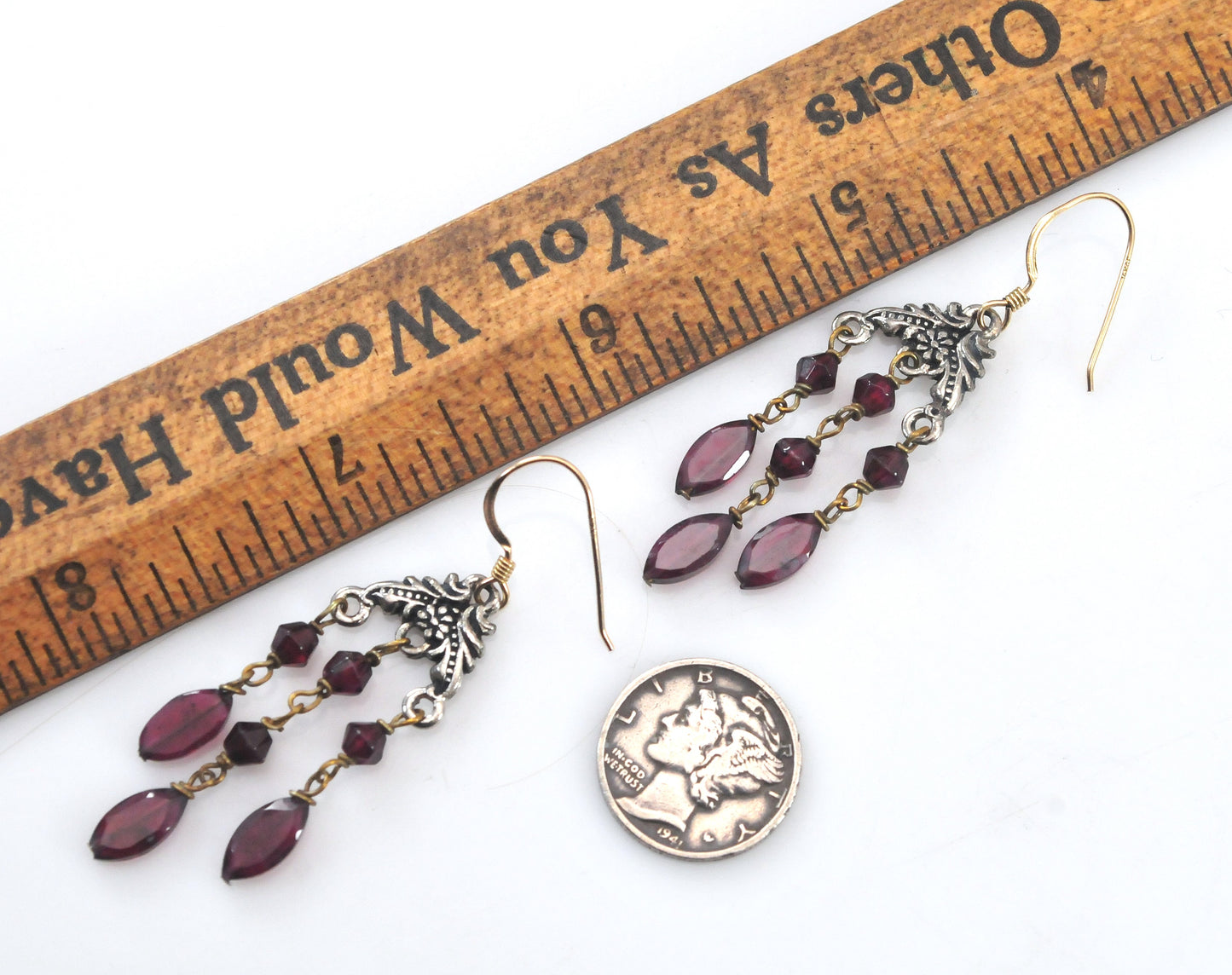 Sterling Silver Garnet Chandelier Earrings with Gold Filled Ear Wires