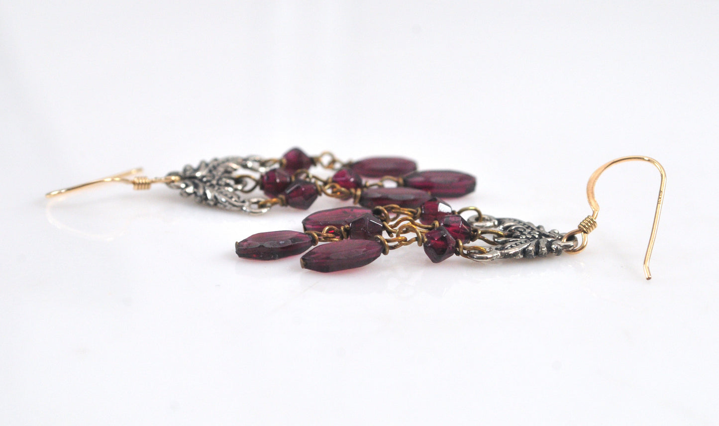 Sterling Silver Garnet Chandelier Earrings with Gold Filled Ear Wires