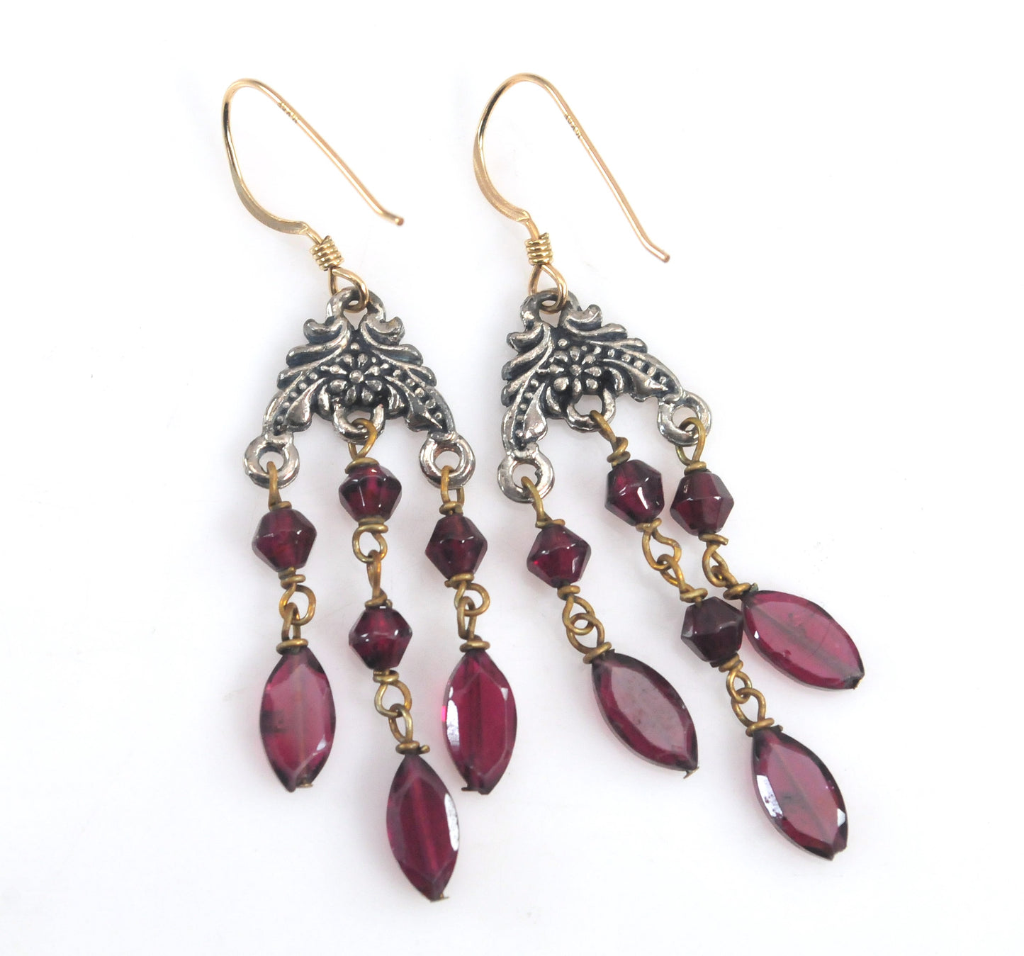 Sterling Silver Garnet Chandelier Earrings with Gold Filled Ear Wires