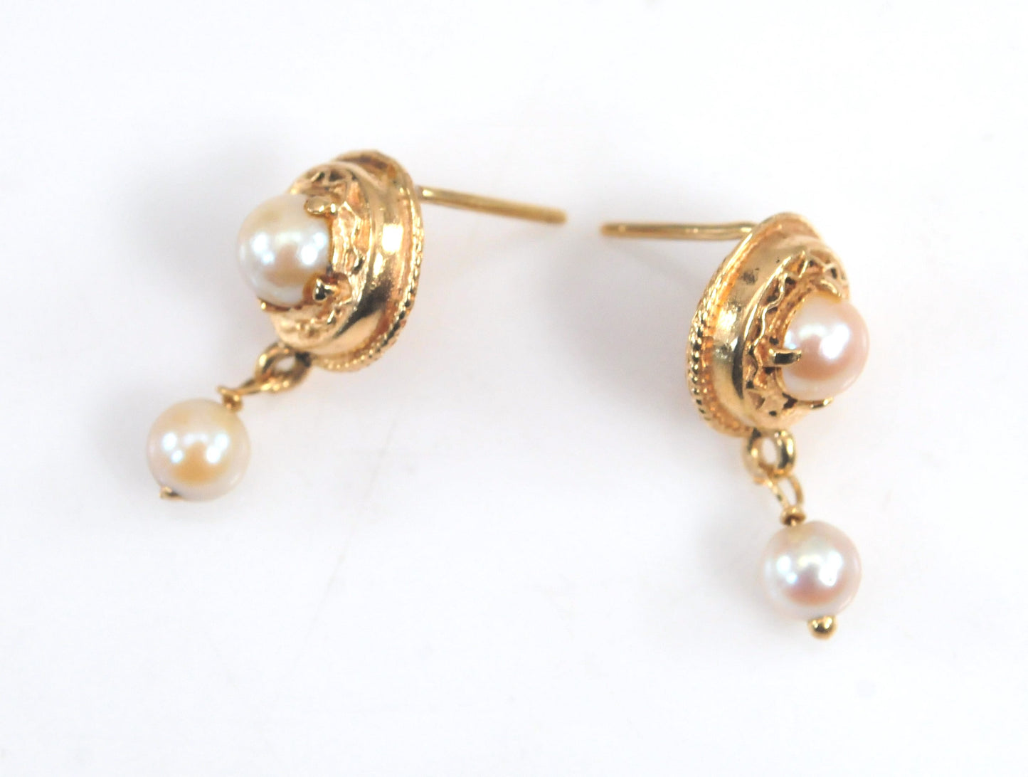 14K Gold Etruscan Revival Pearl Drop Earrings