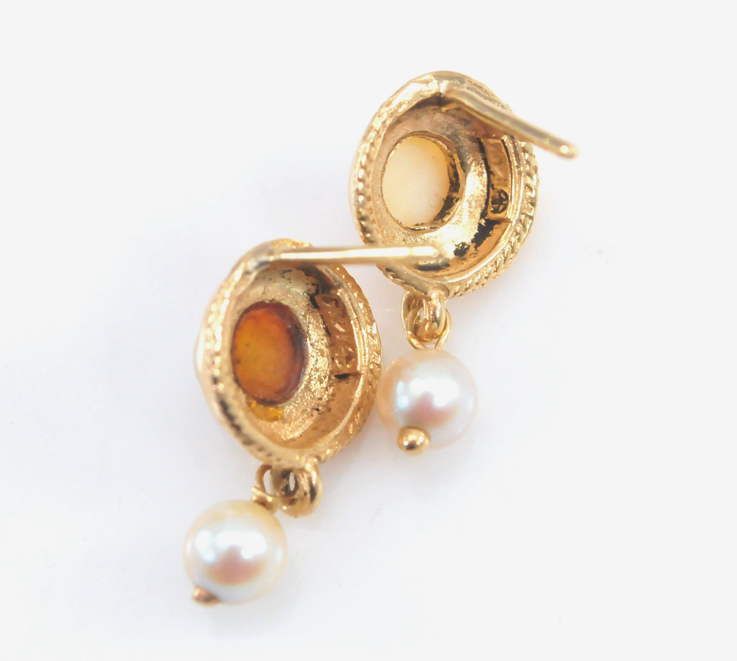14K Gold Etruscan Revival Pearl Drop Earrings