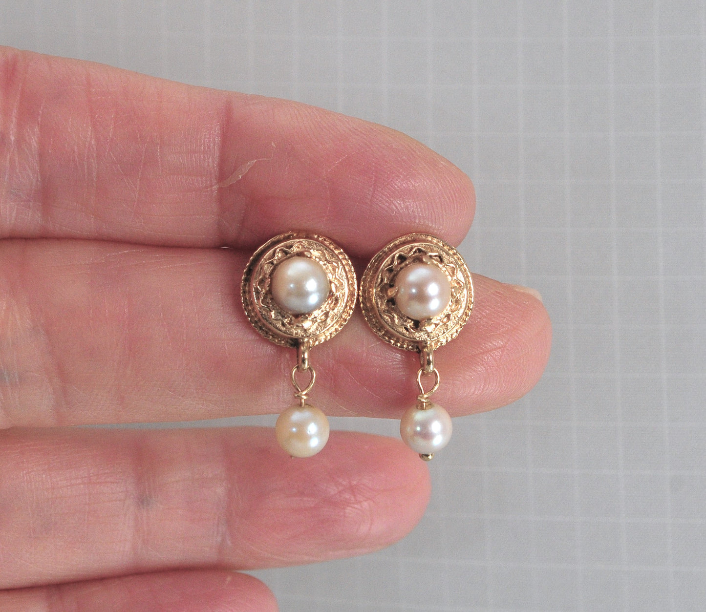 14K Gold Etruscan Revival Pearl Drop Earrings