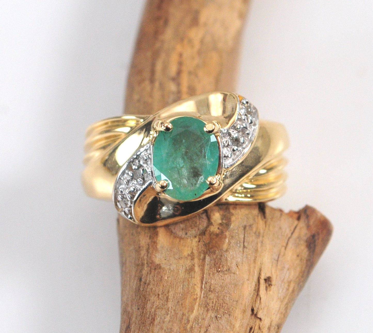 14K Gold Emerald and Diamond Ring