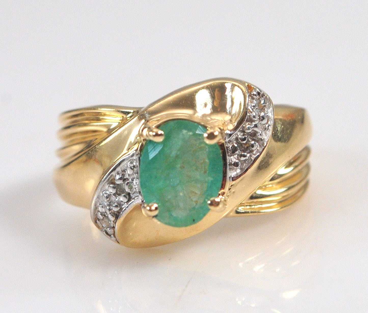 14K Gold Emerald and Diamond Ring
