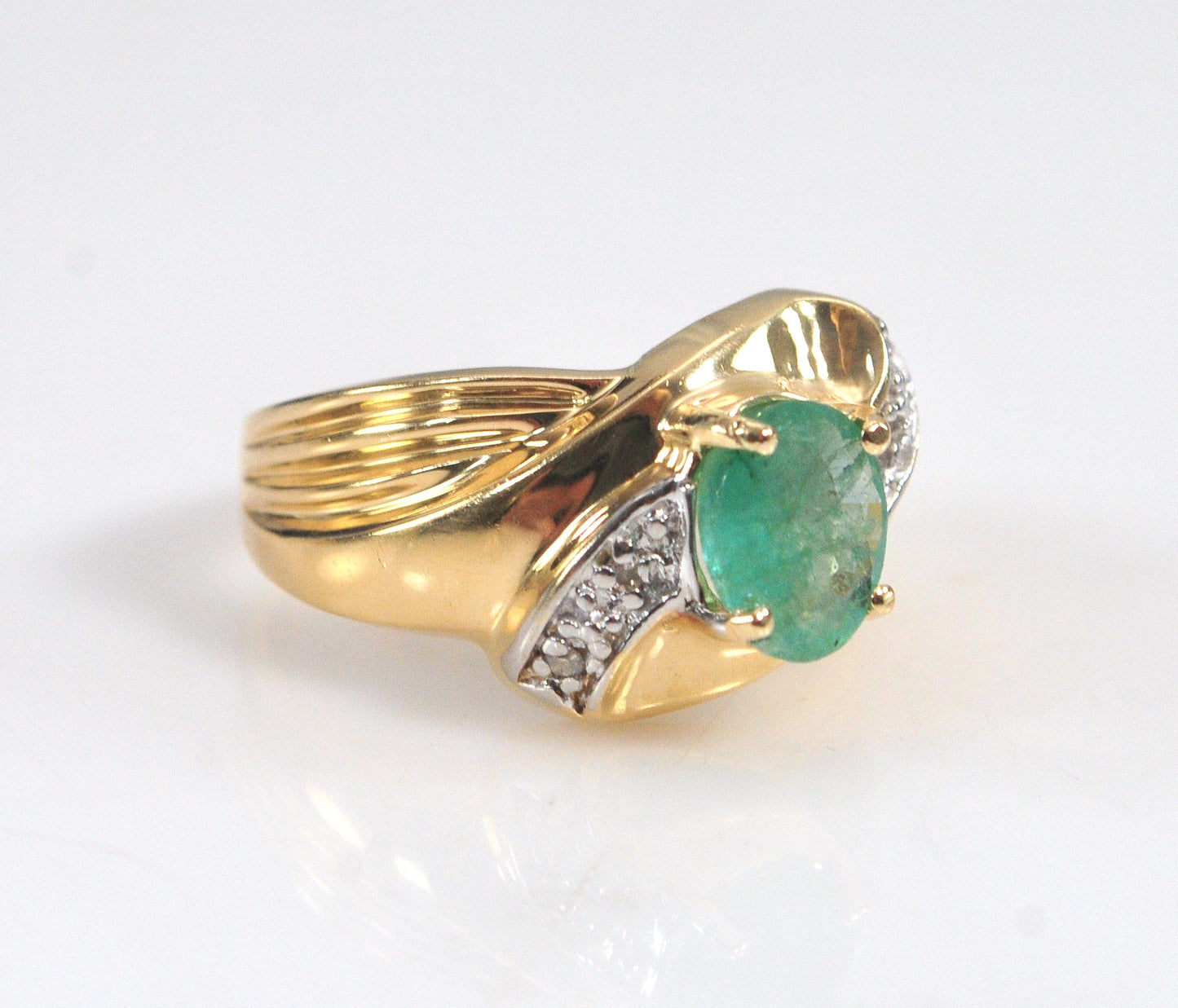 14K Gold Emerald and Diamond Ring