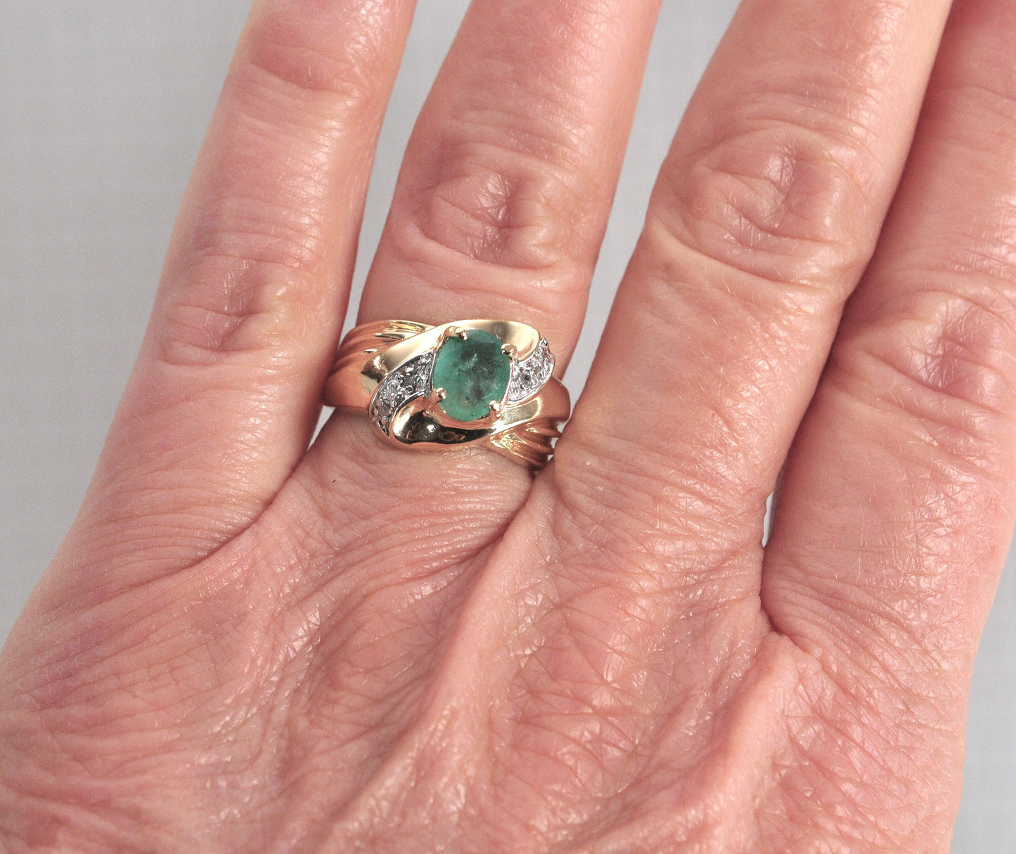 14K Gold Emerald and Diamond Ring