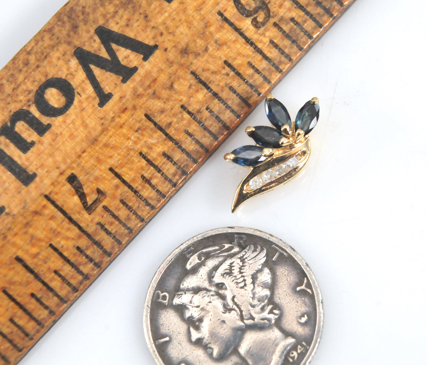 Tiny 14K Gold Sapphire and Diamond Slider Pendant