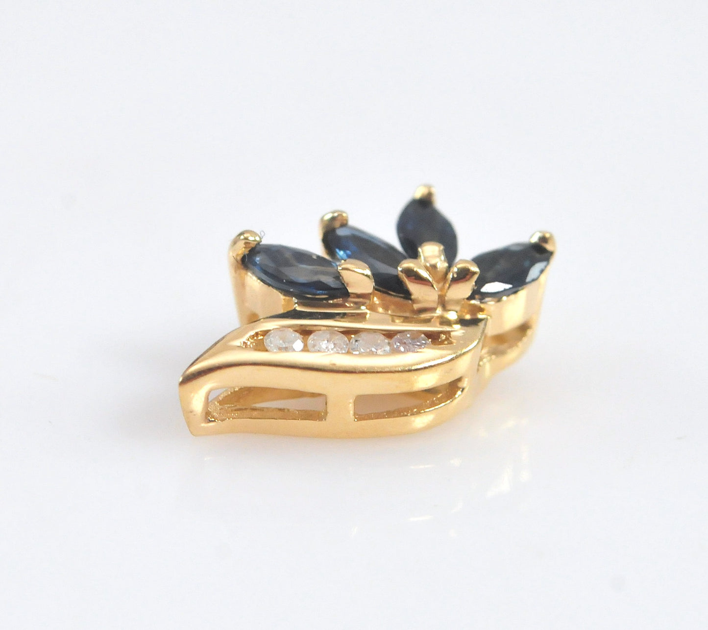 Tiny 14K Gold Sapphire and Diamond Slider Pendant